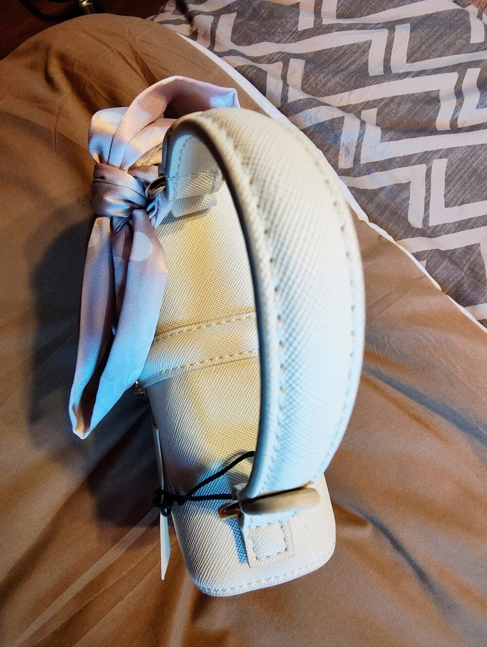 Ted Baker Cream Top-Handle Satchel with Pink Polka-Scarf Accent